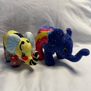 2 Pop Soft stuffed elephants. Bumble bee and celestial design